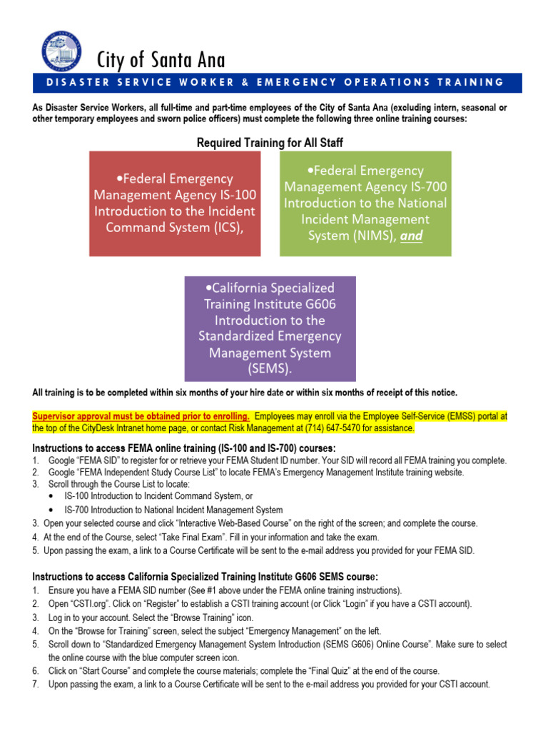 Review DSW and Emergency Response Training Classes v2024 | PDF ...
