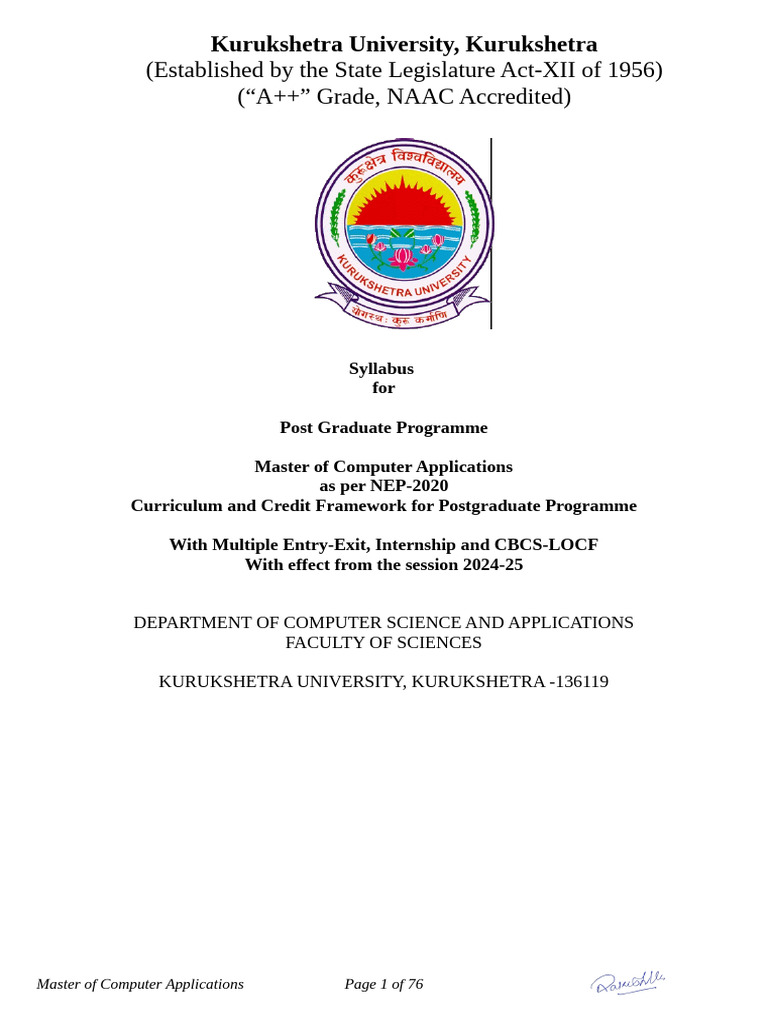 MCA Syllabus for Kurukshetra University | PDF | Method (Computer ...