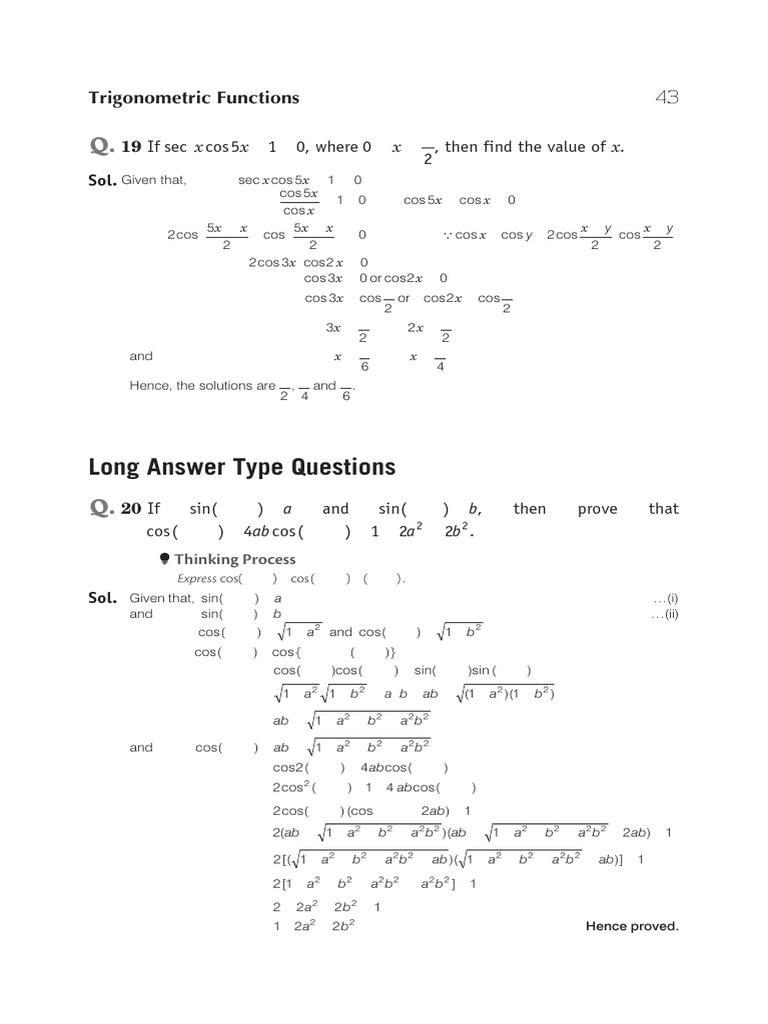 Long Answer Type Questions: Trigonometric Functions | PDF ...