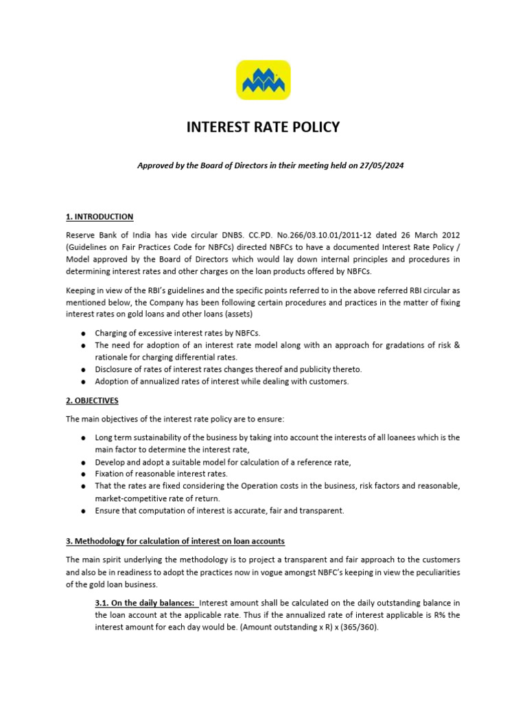 Interest Rate Policy for NBFCs | PDF | Interest | Loans