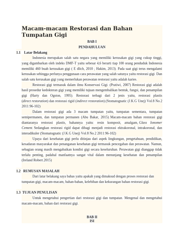 Bahan dan Jenis Restorasi Gigi | PDF