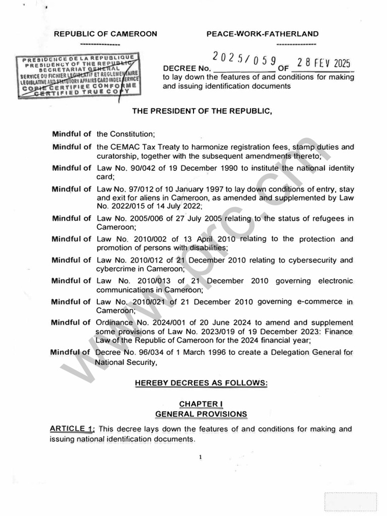 WWW - PRC.CM: DECREE No. - OF | PDF | Identity Document | Government ...