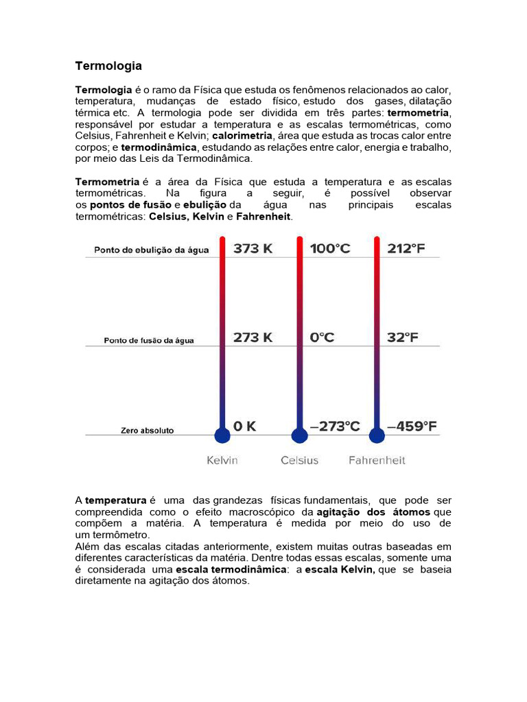 Termologia: Escalas e Conversões de Temperatura | PDF | Celsius ...