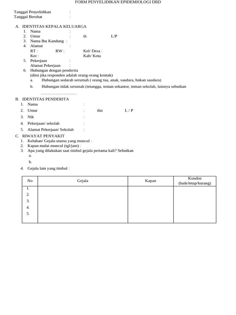 Formulir Epidemiologi DBD Terperinci | PDF