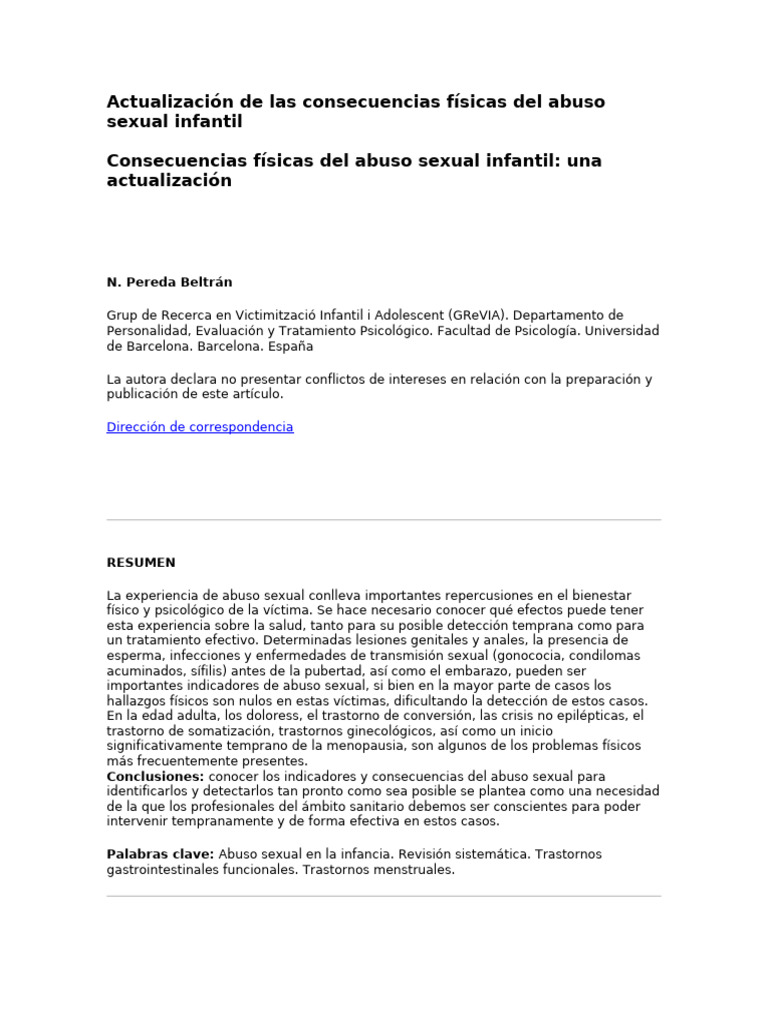 Consecuencias físicas del abuso infantil | PDF | Abuso sexual | Abuso ...