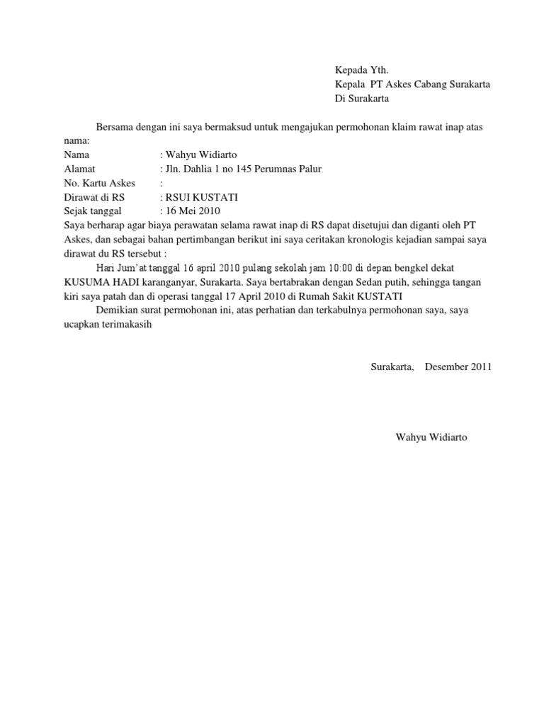 Surat Permohonan Askes