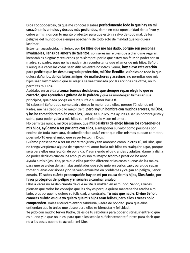 Oración Por Los Hijos | PDF | Amor | Dios