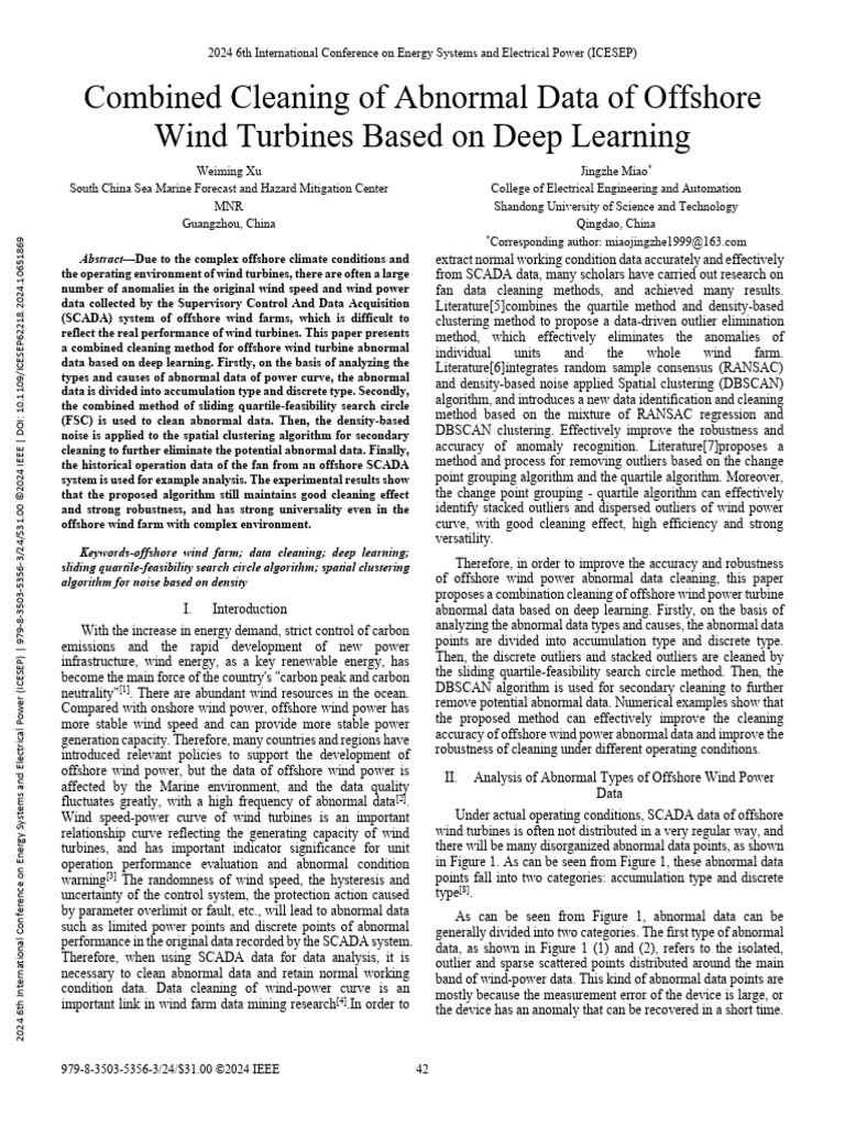 Combined Cleaning of Abnormal Data of Offshore Wind Turbines Based On ...