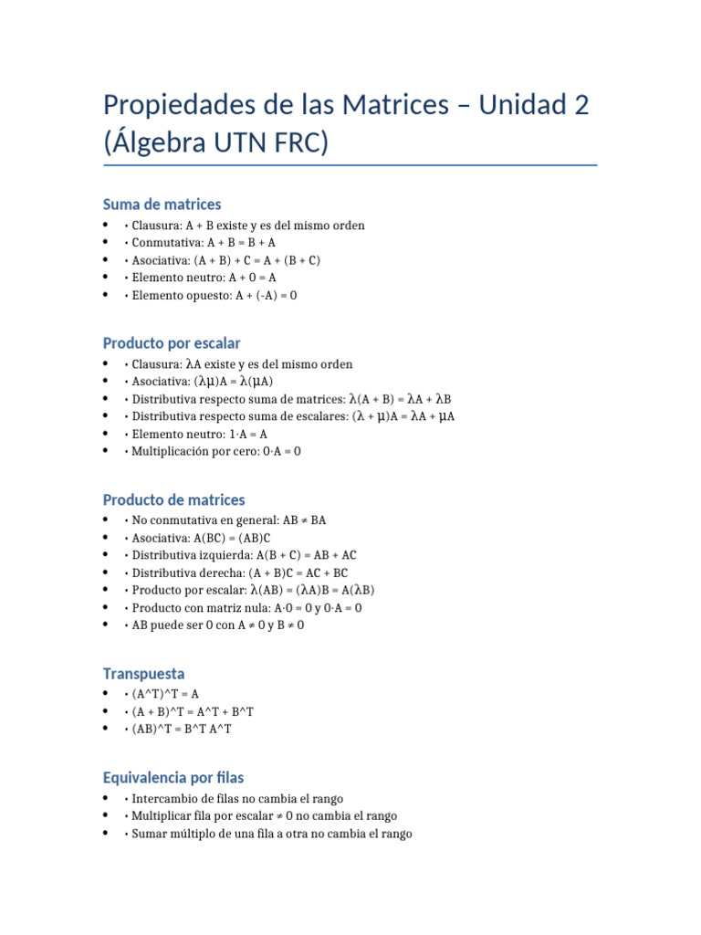 Propiedades de las Matrices en Álgebra | PDF