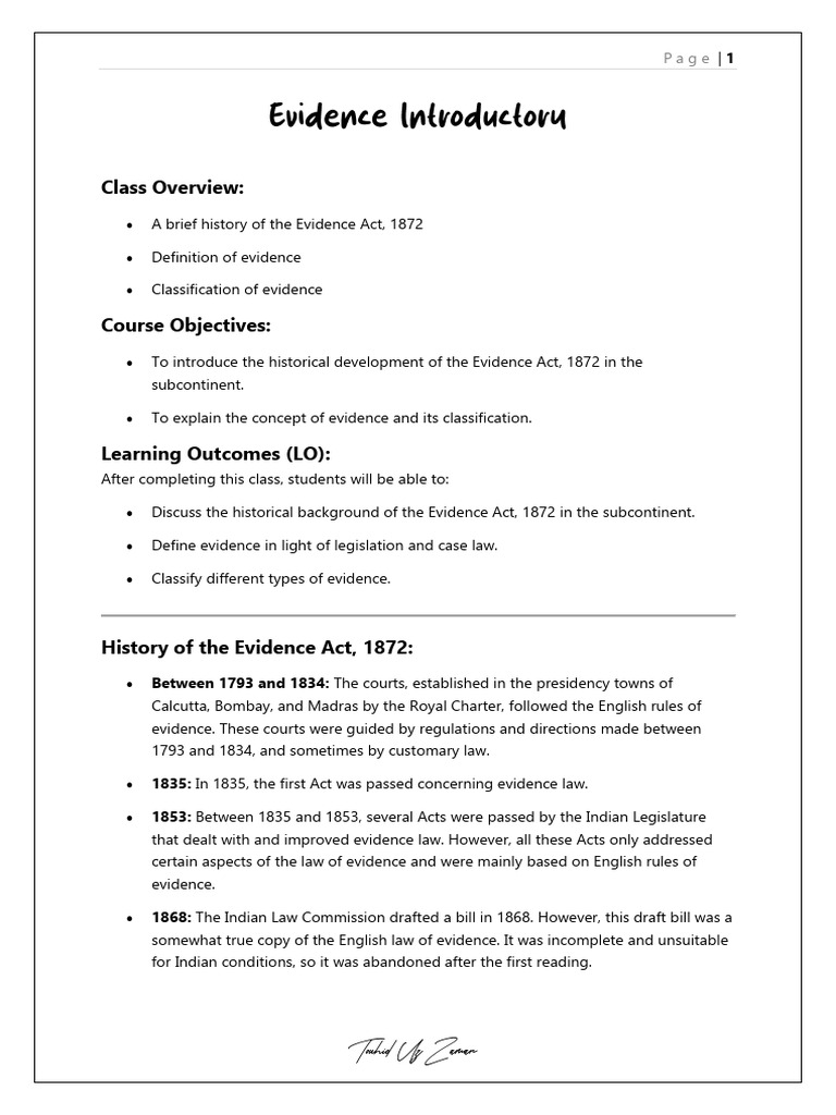Overview of Evidence and Its Classification | PDF | Circumstantial ...