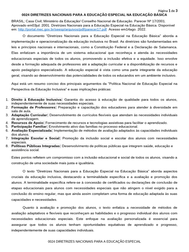 Diretrizes para Educação Especial Inclusiva | PDF | Educação Especial ...