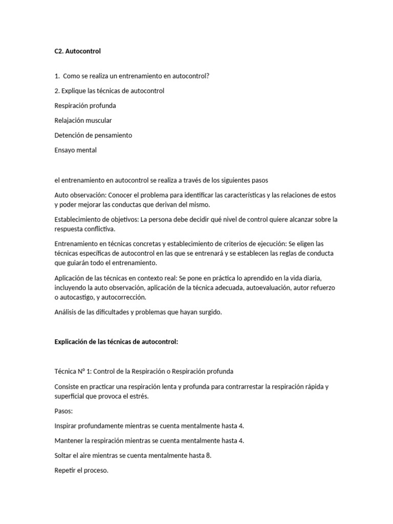 C2 Autocontrol | PDF | Estrés (biología) | Pensamiento