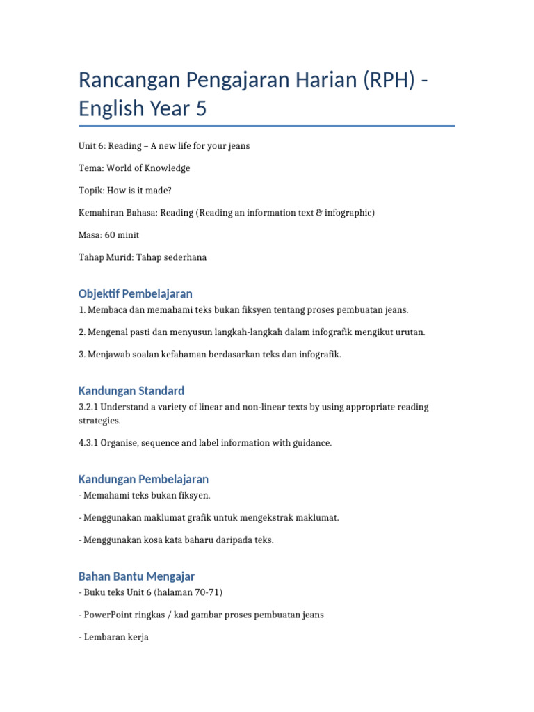 Lesson Plan Unit 6 Jeans | PDF