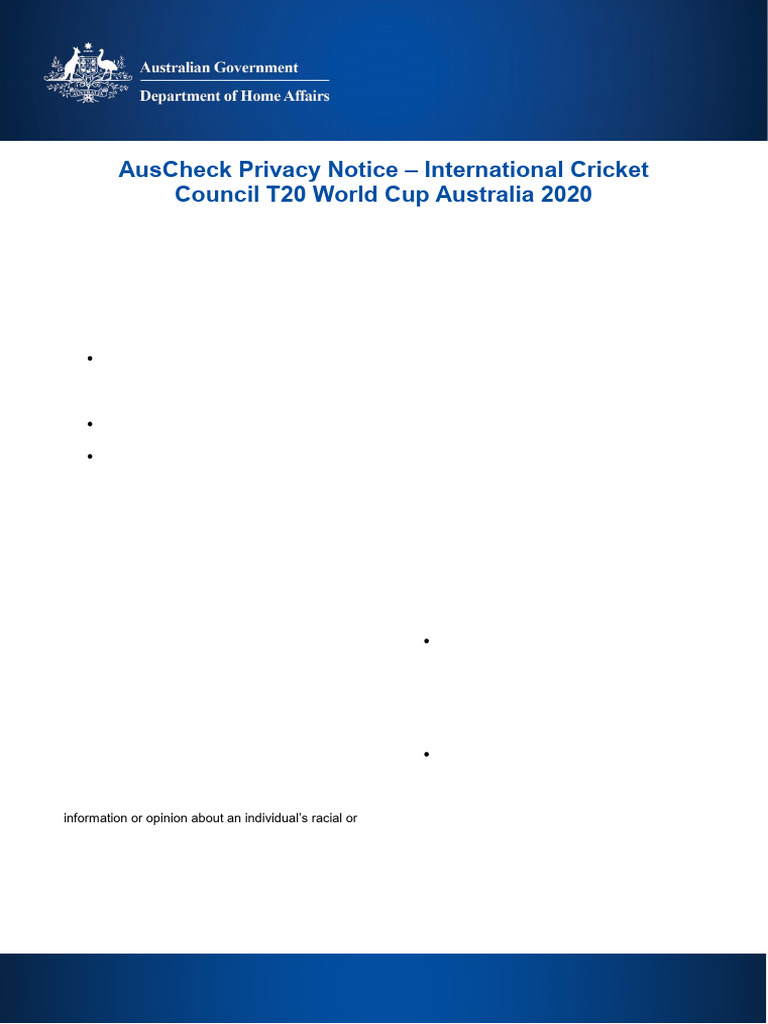 AusCheck Background Check Notice | PDF | Background Check | Criminal Record