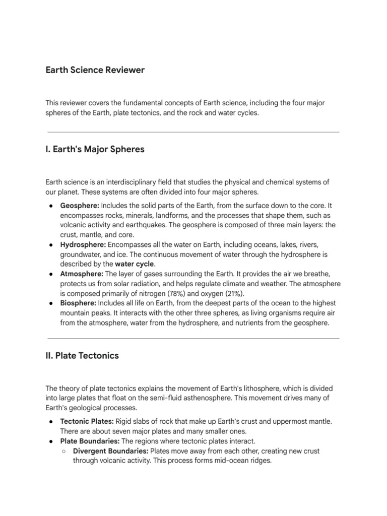 Earth Science Concepts Overview | PDF | Earth Sciences | Plate Tectonics