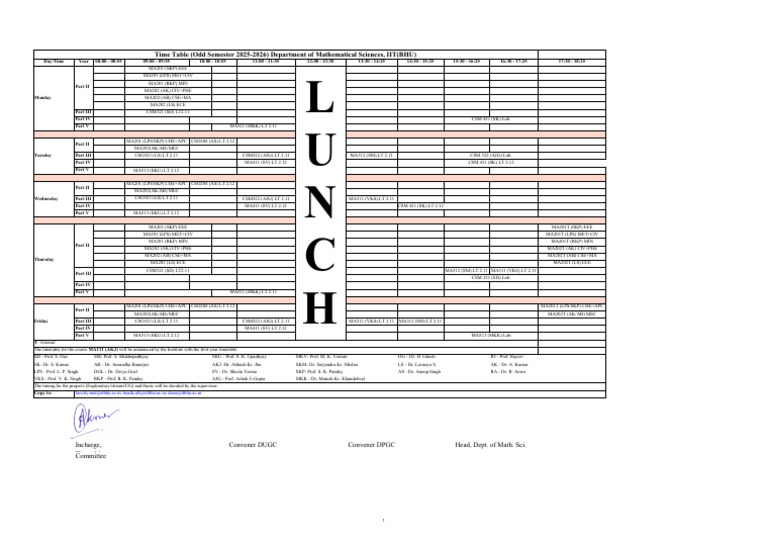 IIT BHU Mathematical Sciences Timetable | PDF