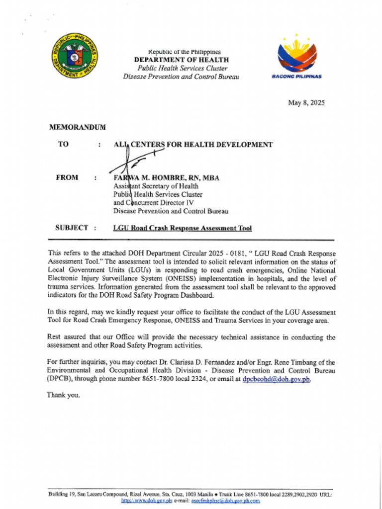 Memo For LGU Road Crash Response Assessment Tool | PDF