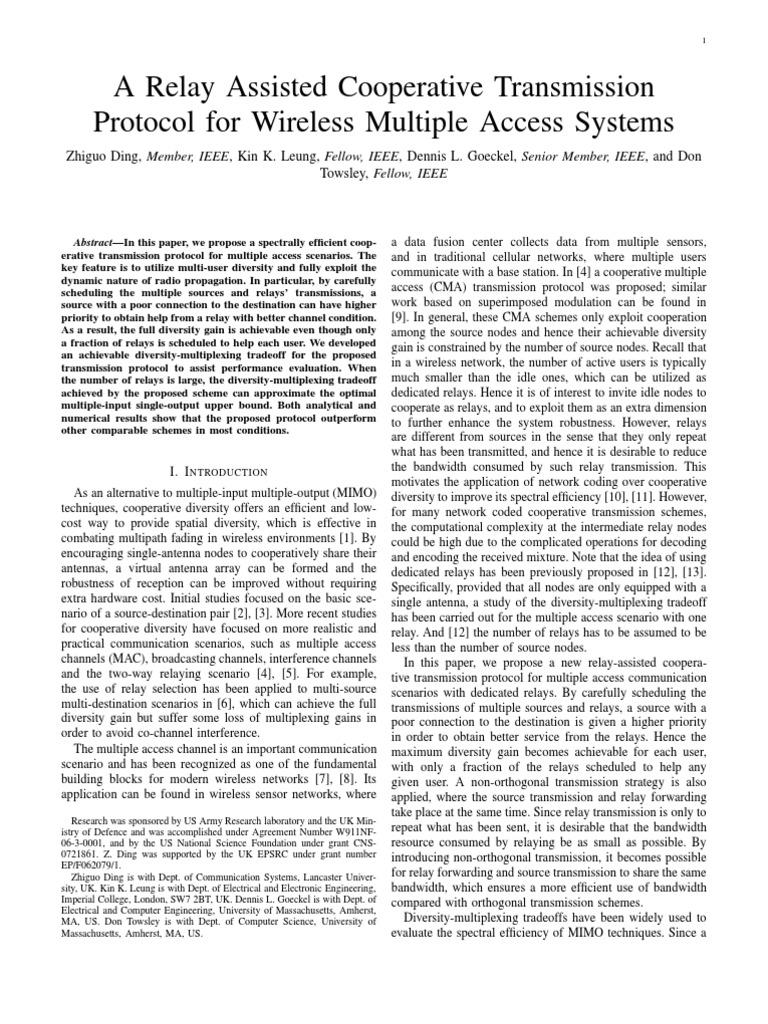 Relay-Assisted Protocol for Wireless MAC | PDF | Mimo | Channel Access ...