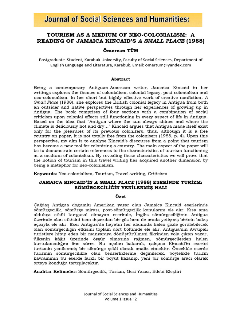 Tourism as Neo-Colonialism in Kincaid's Work | PDF | Liberal Arts Education