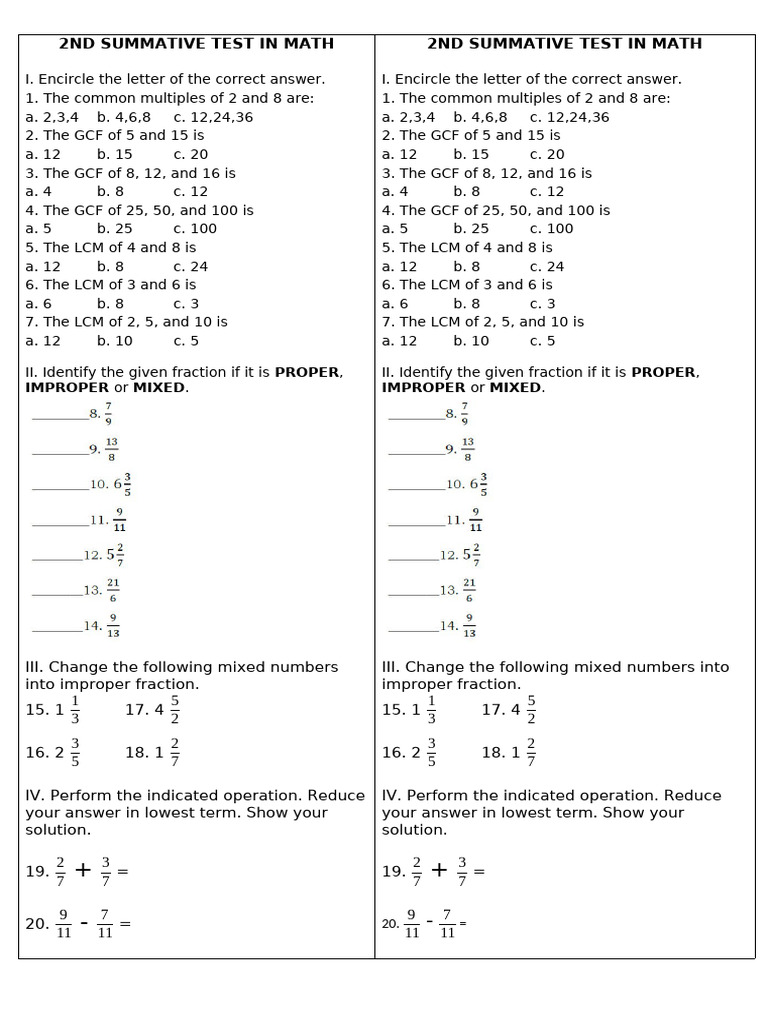 2nd Summative Math Test Guide | PDF | Chess Theory | Chess