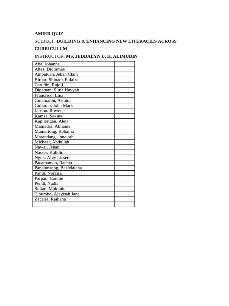 Amier Quiz: New Literacies Assessment | PDF