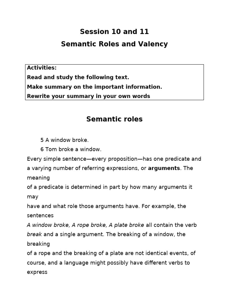 Understanding Semantic Roles and Valency | PDF | Verb | Predicate (Grammar)
