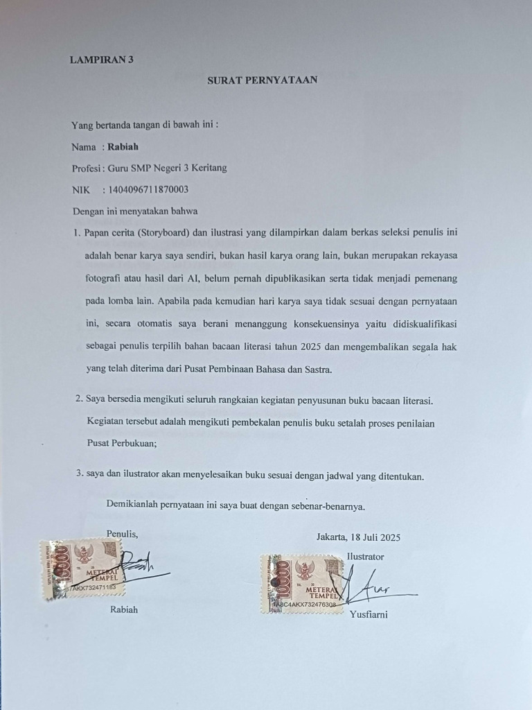 Surat Pernyataan Rabiah | PDF