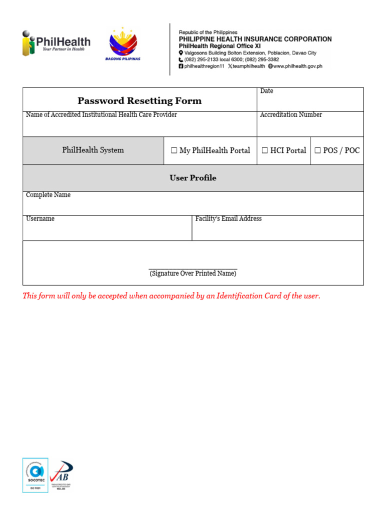 HCI Portal Password Reset Form | PDF