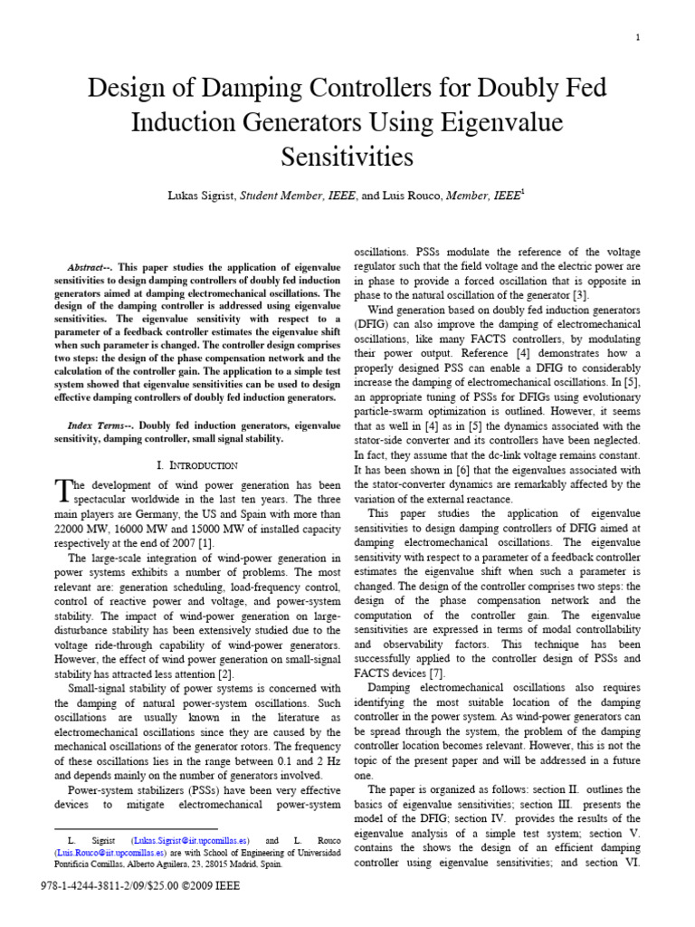 Damping Controllers for DFIG Design | PDF | Control Theory | Electric ...