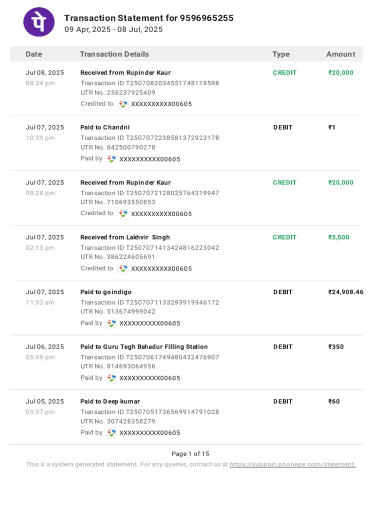 Detailed Transaction Statement 9596965255 | PDF | Debit Card | Banking