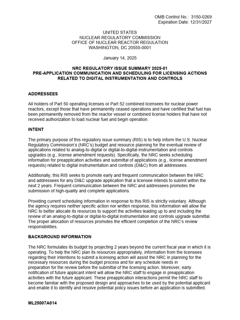 NRC Guidance on DI&C Licensing Actions | PDF | Nuclear Regulatory ...