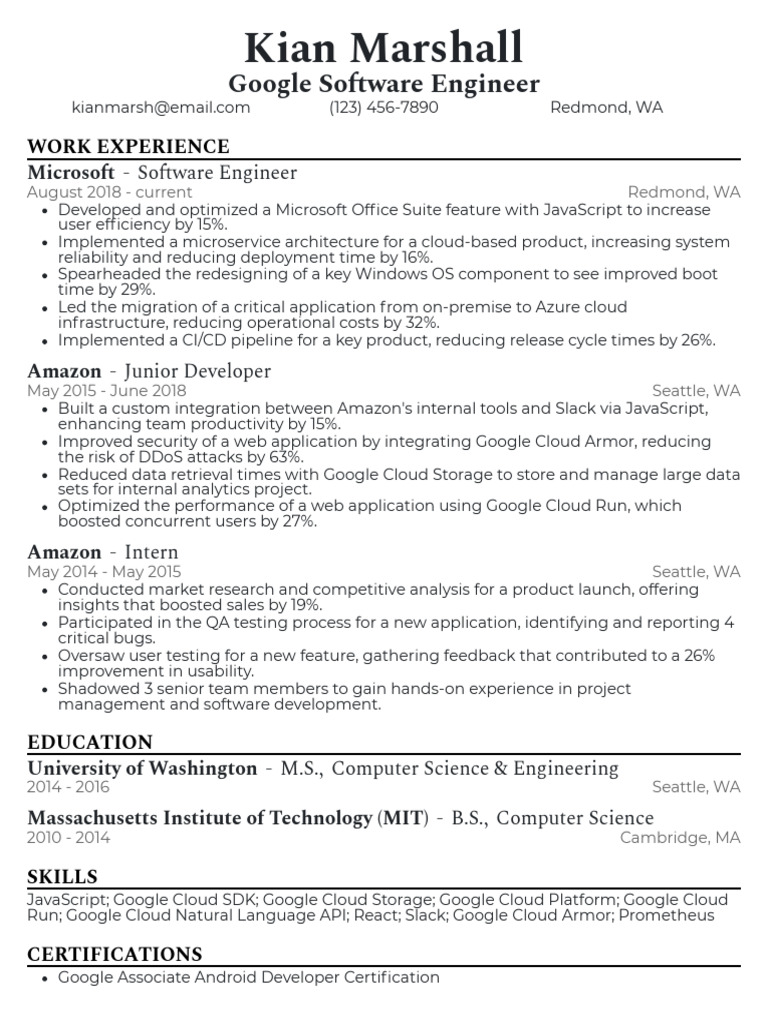 Google Software Engineer Resume Example | PDF | Cloud Computing ...
