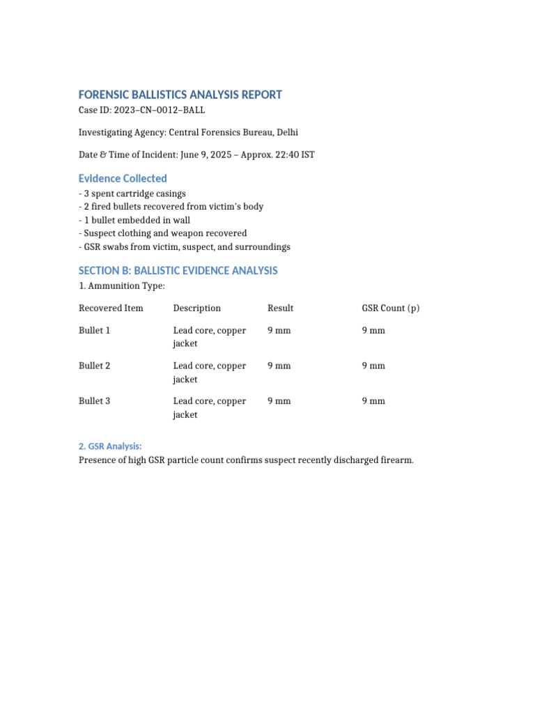 Forensic Ballistics Analysis Report | PDF
