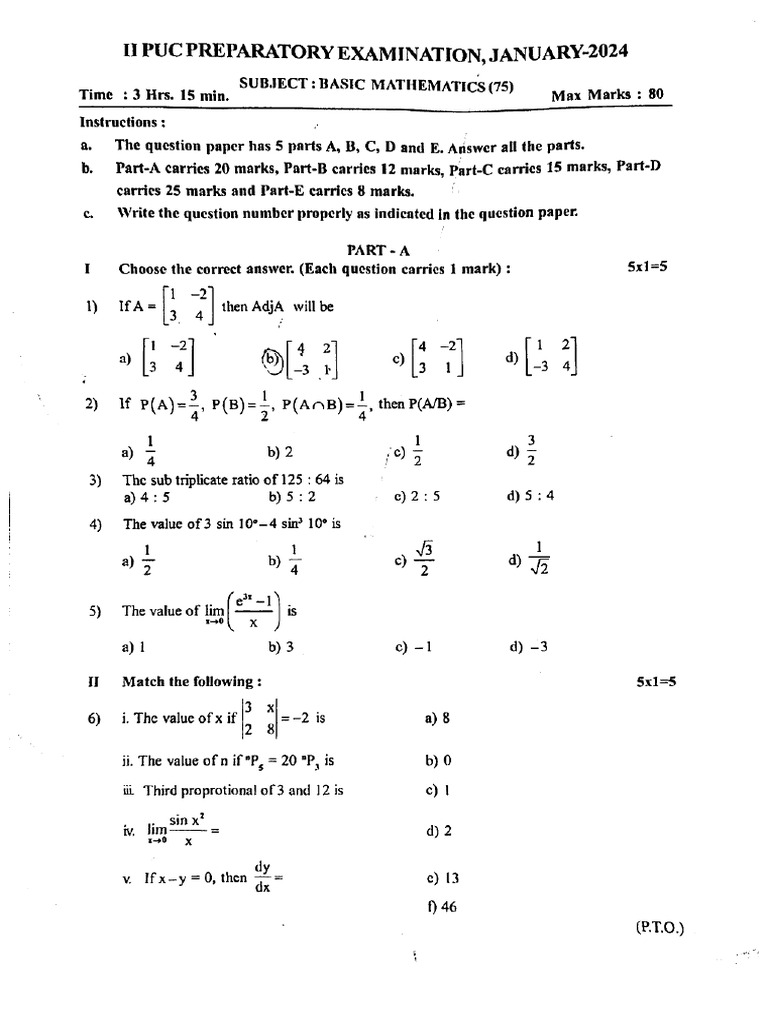 Puc 2 Preparatory Basic Mathematics 75 Jan 2024 | PDF
