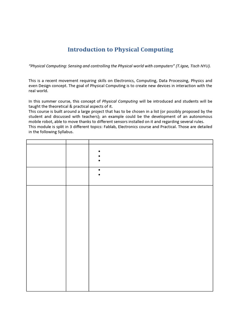 Physical Computing Summer Course 2017 | PDF | Computing | Arduino