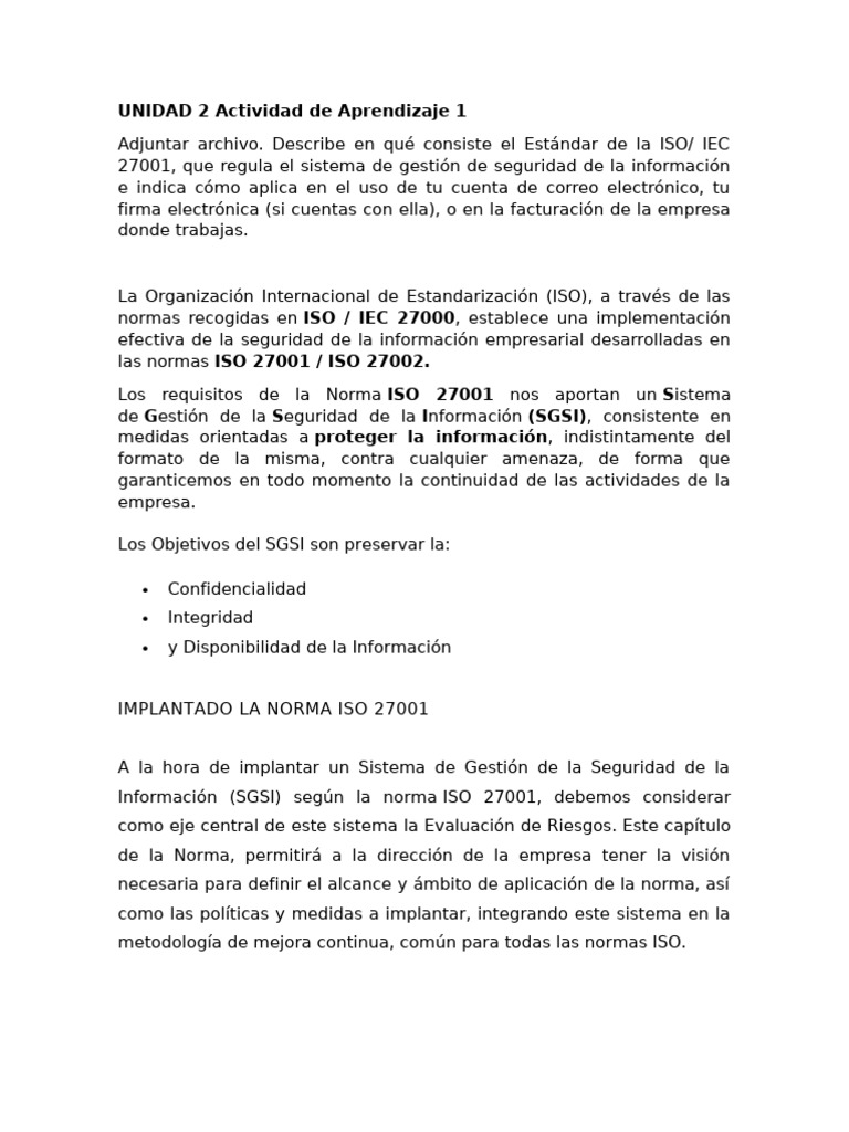 ISO 27001: Seguridad de la Información | PDF | Seguridad de información ...