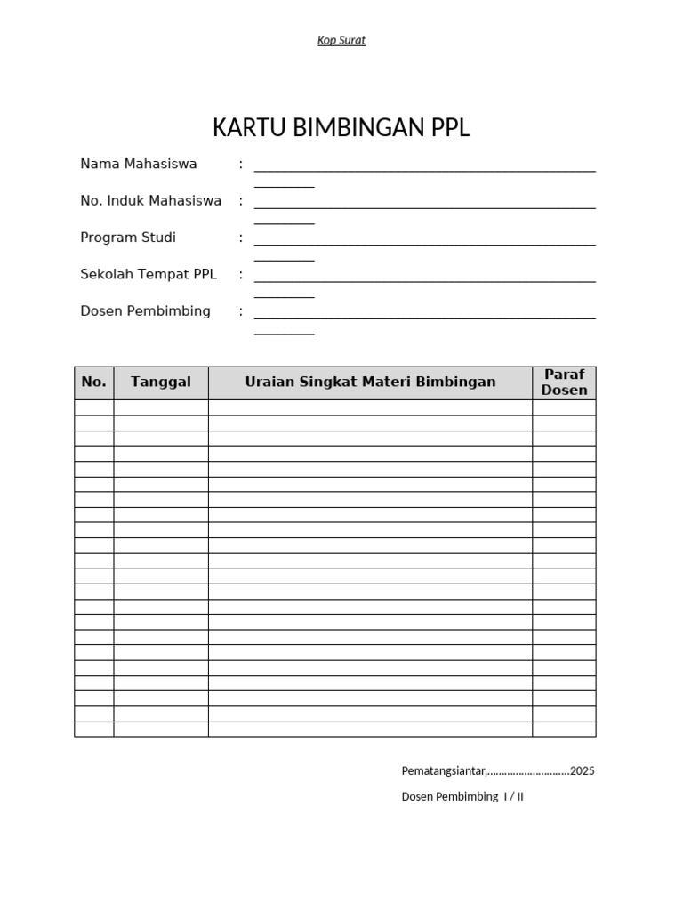 Form Kartu Bimbingan PPL | PDF