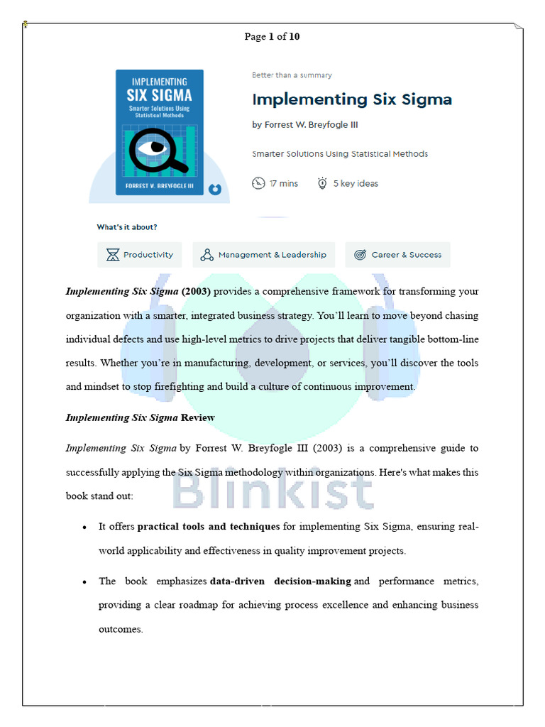Implementing Six Sigma (2003) | PDF | Six Sigma | Design For Six Sigma