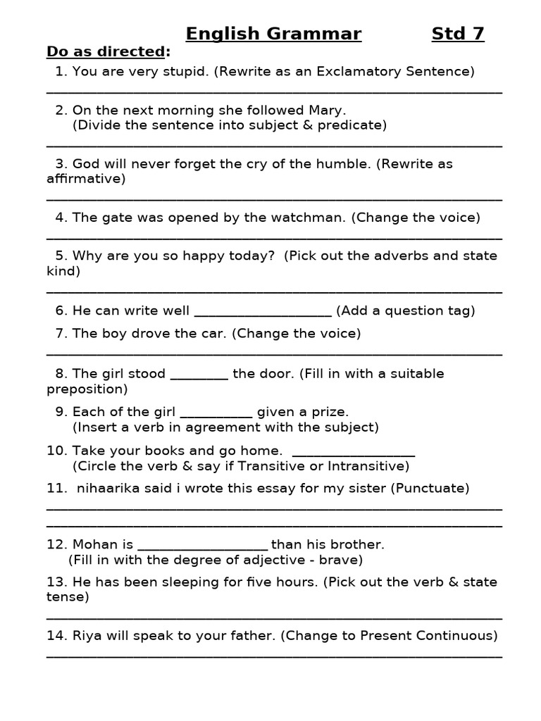 Grammar Exercises for Class 7 | PDF | Verb | English Grammar