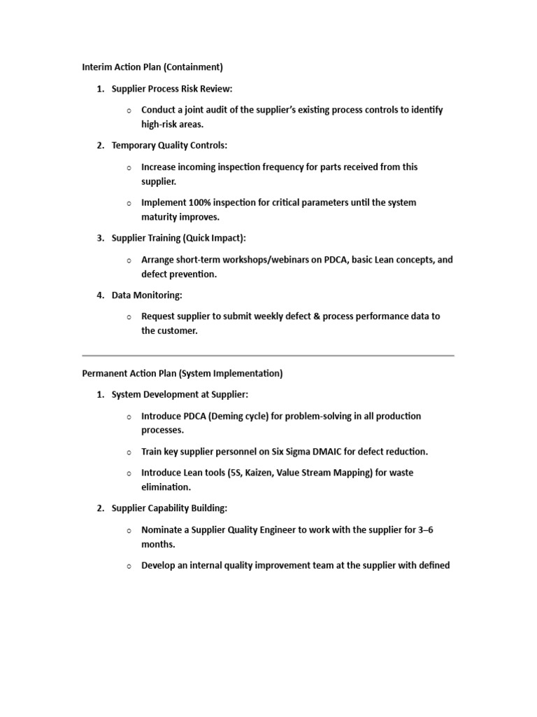 Supplier Quality Improvement Action Plan | PDF