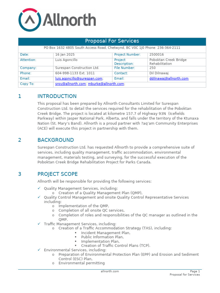Poboktan Creek Bridge Rehab - Proposal | PDF | Concrete