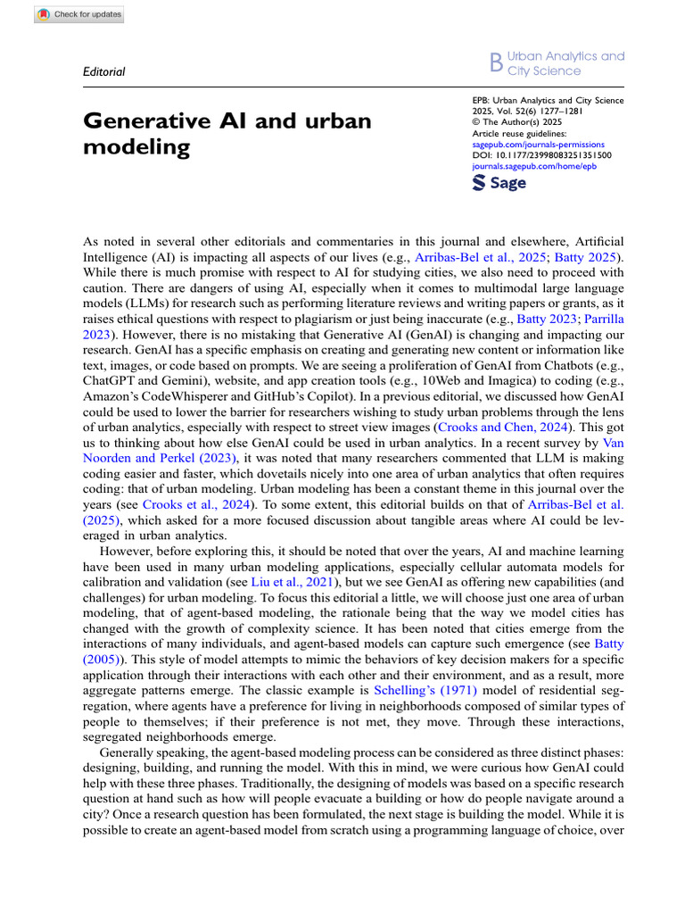 Generative AI in Urban Modeling Insights | PDF | Agent Based Model