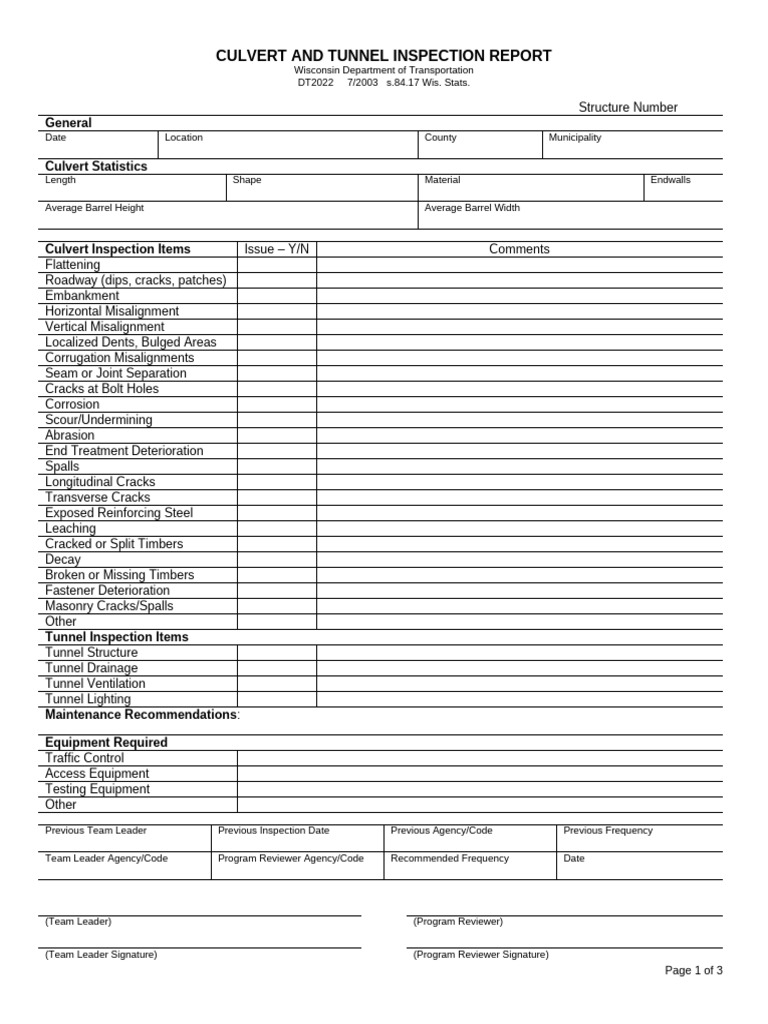 Culvert and Tunnel Inspection Report | PDF | Tunnel | Length