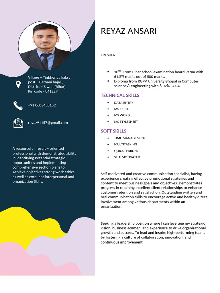 Reyaz Ansari: Fresh Computer Science Graduate | PDF | Leadership ...