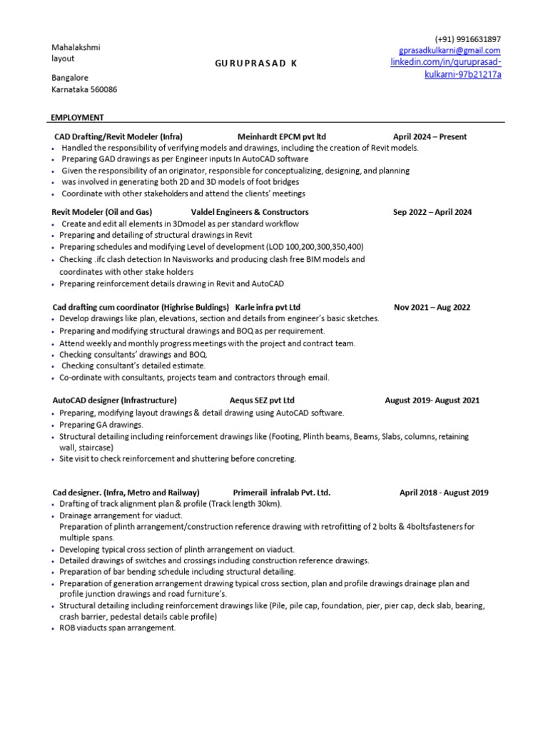 CAD Drafting & Revit Modeling Resume | PDF | Autodesk Revit | Computer ...