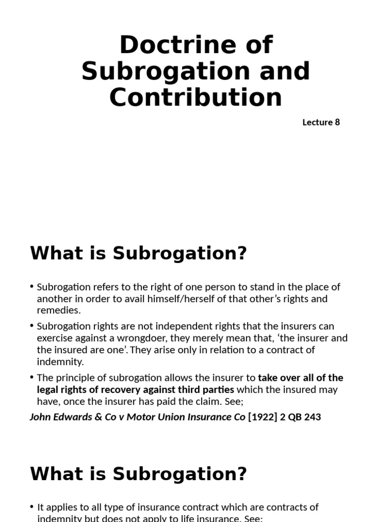 Subrogation and Contribution in Insurance | PDF | Subrogation | Insurance