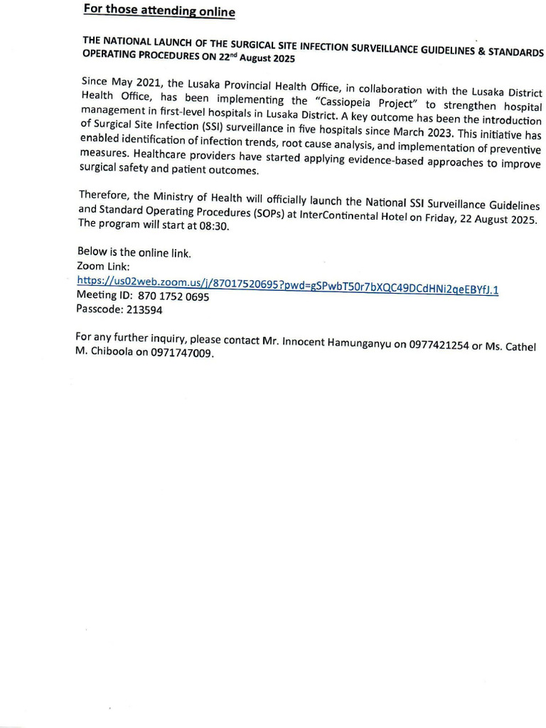 The National Launch of The Surgical Site Infection Survillance ...