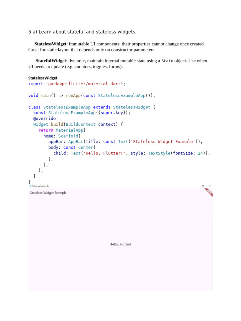 5.a) Learn About Stateful and Stateless Widgets. | PDF