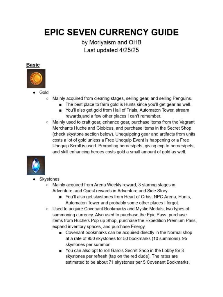 Epic Seven Currency Overview Guide | PDF
