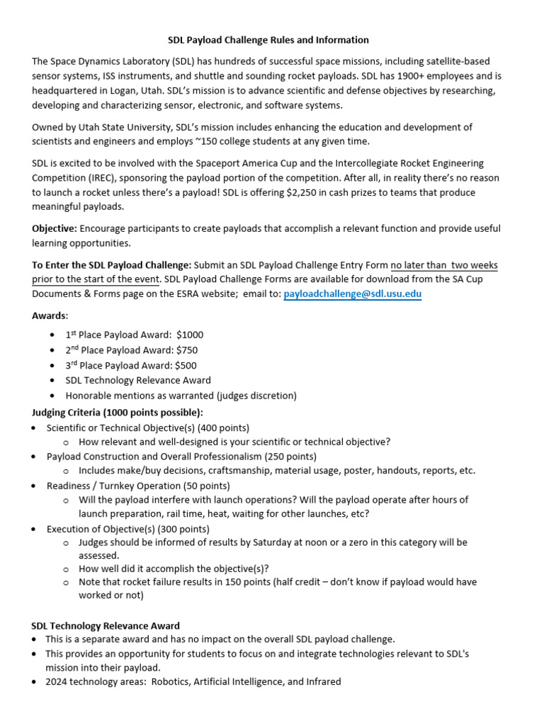 SDL Payload Challenge Overview | PDF | Space Program Of The United ...